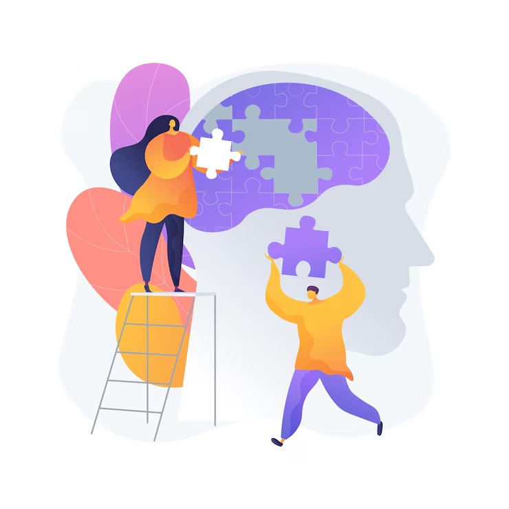 a boy and a girl putting up the ladt puzzle piece on the brain